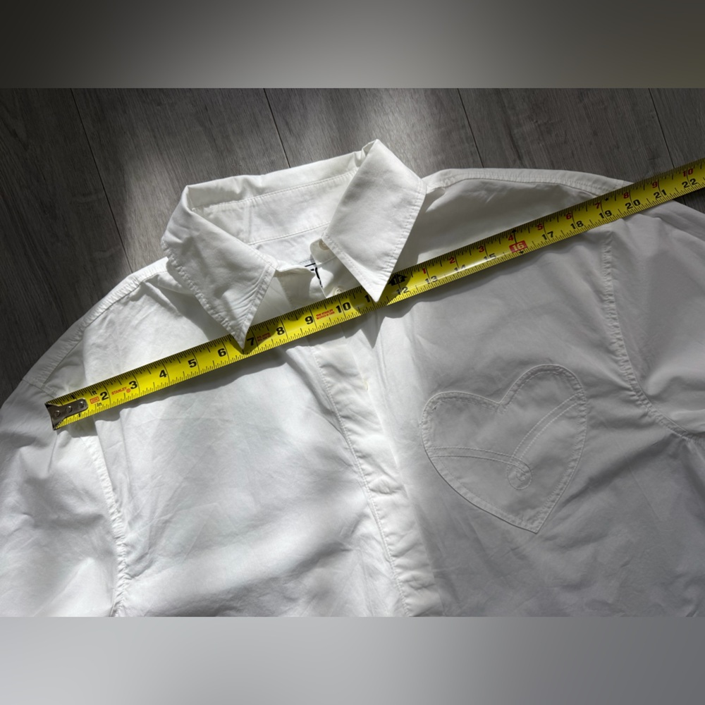Moschino Jeans Heart Patch Cotton Shirt | Off-White Button Down | US 4 - Picture 12 of 13